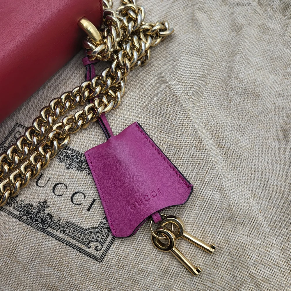GUCCI GG Supreme Monogram Calfskin Small Padlock Bag Beige Hibiscus Red, W/COA. - Picture 11 of 16